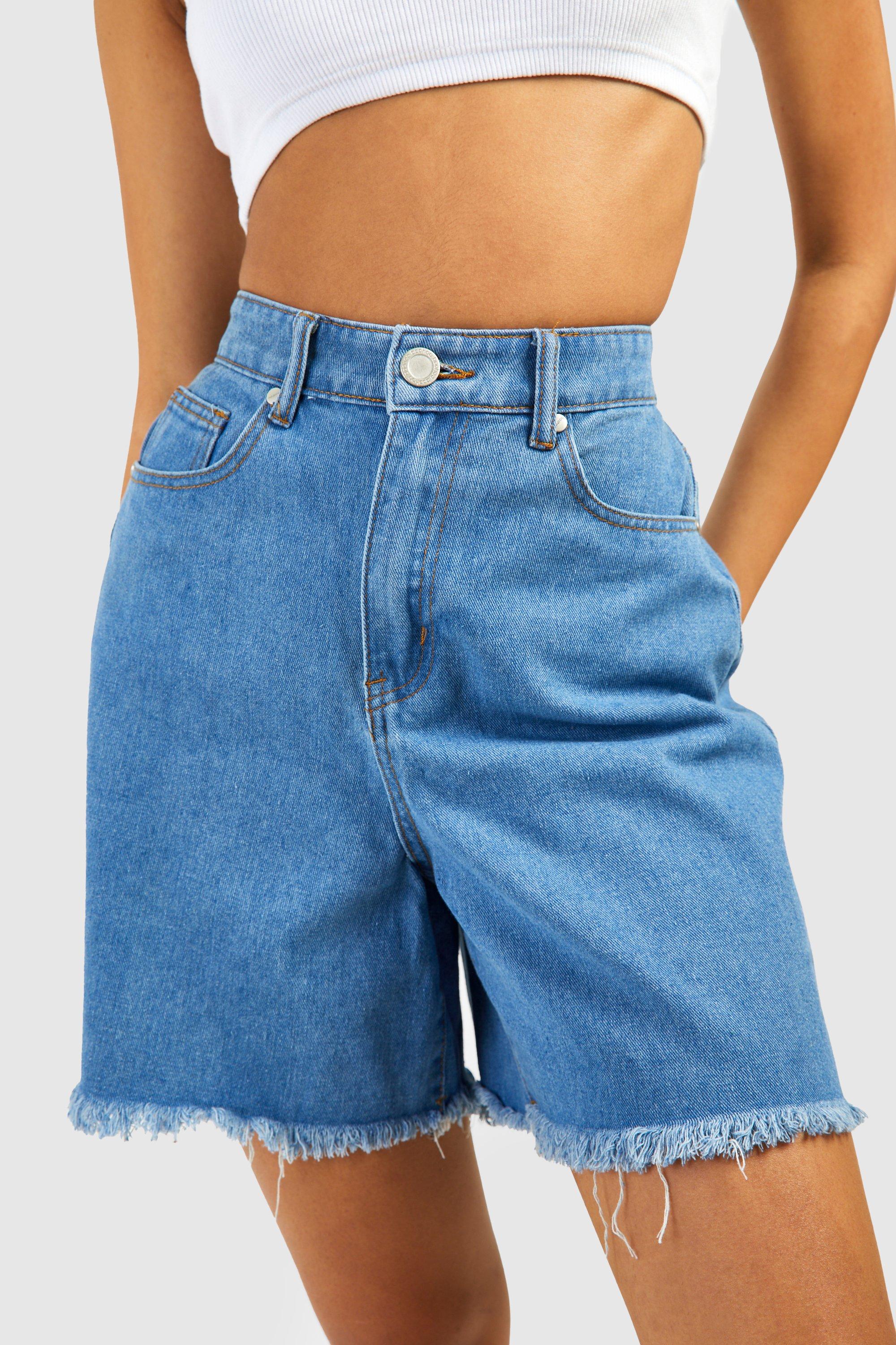 High waisted denim shorts long on sale